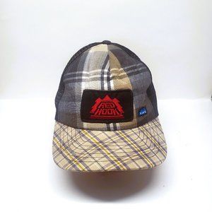 KAVU Hat Black Mesh Trucker Cap Tan Plaid Red Hook Beer Brewery One SIze USA